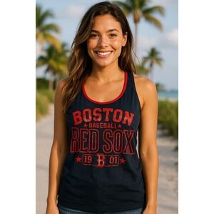 Women's MLB Boston Red Sox Est. 1901 Racerback Tank Top Shirt Shimmer Baseball